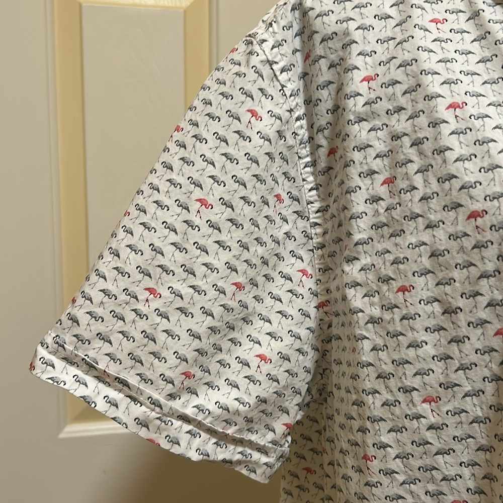 Men's White and Pink Flamingo Patterned Shirt - Picture 3 of 5
